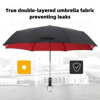 Paraguas plegable automático de 10 varillas - a prueba de viento y lluvia, diseño de doble varilla, adecuado para viajes de negocios, disponible en beige/negro/rosa/azul, toldo resistente a las inclemencias del tiempo, adecuado para todas las estaciones, regalo perfecto para el Día de San Valentín