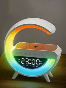 1/2pcs Multifunctional G-Shaped Bluetooth Speaker Digital Alarm Clock With Wireless Charging And RGB Ambient Light, Modern Gaming Room Decor Bedside Table Decor, Suitable For Bedroom, Home Office, Adjustable Ambient Light, Ideal Gift For Valentine's Day