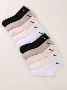 10双秋冬牛奶咖啡色运动袜，简约图案设计，时尚休闲男女通用，柔软透气保暖，情侣款，适合运动、校园、日常穿着 - 彩色 - 查看 5