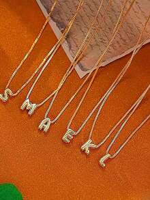 14K Gold Plated Bubble Letter Necklace, Dainty A-Z Initial Pendant Necklace, Personalized Name Necklace, Cute Gold Chain Jewelry, Christmas Jewelry Gift - Gold Box Chain 26 Letter Necklace - View 9