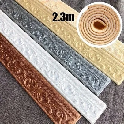 1pc 90.55 X 3.15 Inch 3D Self-Adhesive Waterproof Wall Trim, Baseboard - Door Frame Edge Decorative Molding, Foldable, Multiple Colors Available | Suitable For Home Decor And Door Frame Gap Sealing | Durable Plastic Material | Easy Installation | Great Gift For Holidays