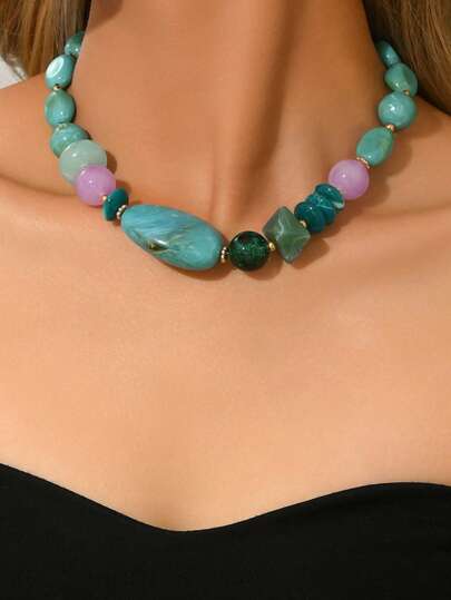 1pc Fashionable & Elegant Beaded Necklace, Suitable For All Seasons