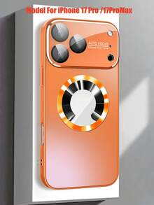 1pc New Luxury Titanium-Color Phone Case Compatible With IPhone 17 Pro Max 17 Pro Air 16 15 14 13 12 11 Pro Max Plus Magnetic Wireless Charging And Shockproof Glass Camera Lens Protection - Orange - View 3