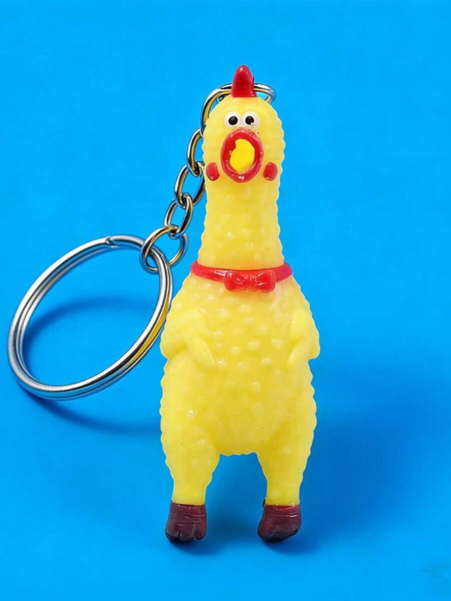 1pc Squeaky Screaming Chick Keychain, Personalized Prank Novelty Funny Mini Rubber Squeeze Scream Chick Pendant, Creative Cute Cartoon Stress Relief Keychain, Gift Lanyard Zipper Charm For Car Keys, Wallet, Backpack, Bag - Multicolor - View 1