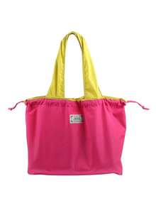 Large Capacity Drawstring Closure Washable Grocery Shopping Tote Bag, Foldable Handheld Storage Bag (All Printed Letters Random) - Hot Pink - View 7