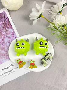 6pcs Cute Green Monster Decoration Set, Detachable PVC Decor, Creative Street Style Accessories, Perfect Holiday Gift - Green - View 6