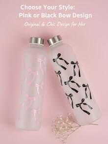 BENNY 1000毫升（33.8盎司）3D蝴蝶结设计水瓶，蝴蝶结装饰水瓶，渐变哑光塑料户外运动水瓶，ins风，防滑防漏健身水瓶，防碎银色金属盖，沙漠旅行健身水瓶，防滑防沙设计（热带主题），创意便携式运动水瓶，黑粉色时尚水杯 | 时尚四季水瓶，适合办公使用 - 彩色 - 查看 3