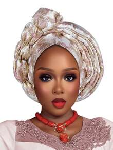 1pc Fashion African Autogele Headtie Nigeria Women Head Wraps Already Made Wedding Geles (Red) Hair Sleep Cap - Multicolor - View 14