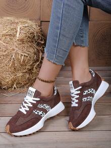 女士休闲运动鞋，舒适透气拼接复古运动户外鞋，百搭平底鞋