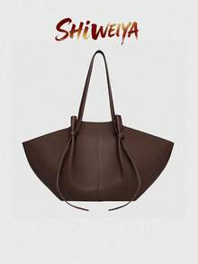 1pc Women's PU Leather One Shoulder Handbag, High Capacity Underarm Tote Bag, Wing Design - Coffee - View 1