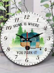 1 Pc 10 Inch/12 Inch "Home Is Where You Park It" Wall Clock, Camping Scene Pattern Hanging Clock, Wall Clock Decor For Living Room Office Bedroom, AA Battery (Not Included) - Multicolor - View 9