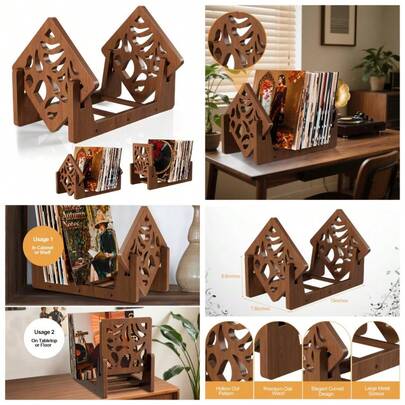 Vinyl Record Storage Display Stand Holder For 60 LP Albums Oak Wood Magazine File