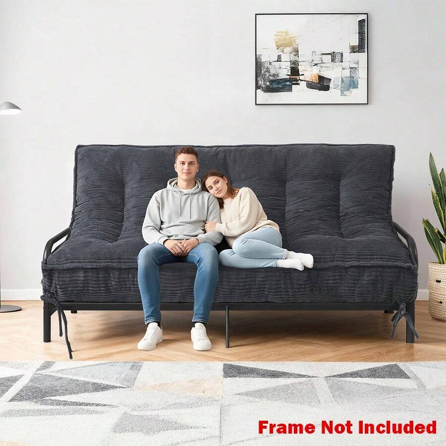 8" Futon Mattress Full Size, Futons Sofa Bed Sleeper Couch Bed, Roll Up Mattress With Shredded Foam & 2 Straps For Storage, Futon Floor Mattress For Living Room, Corduroy (Frame Not Included) - 灰色 - 查看 1