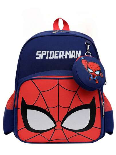 Spider-Man Large Capacity Navy Blue Backpack, Fashionable And Versatile School Bag, Holiday Gift, Portable For School