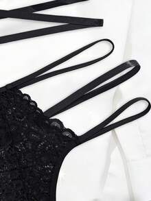 2-Piece New Arrival Women's Sexy Lingerie Set Adjustable Straps, Triple-Row Hook-And-Eye Closure, Triangle Cup Bra & Sexy Thong Pure White Erotic Lace Strap Comfortable Homewear Underwear Set - Black - View 5