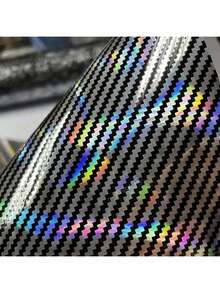 1 Roll 9D Laser Carbon Fiber Silver Car Wrap Film, 3D Laser Carbon Fiber Chameleon Film, Multi-Purpose PET Car Interior Decoration Film, Scratch-Resistant Paint Protection Car Decal - one-size - View 11