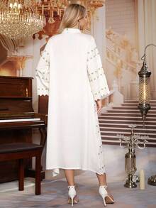 2026 New Style Ramadan Traditional Elegant Embroidered Butterfly Abaya Dress, Green Tassel V-Neck Eid - White - View 10