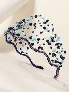 1 件女士时尚简约百搭水晶串珠发带，适合婚礼、典礼、节日等场合头带发带发箍 - 銀色 - 查看 10