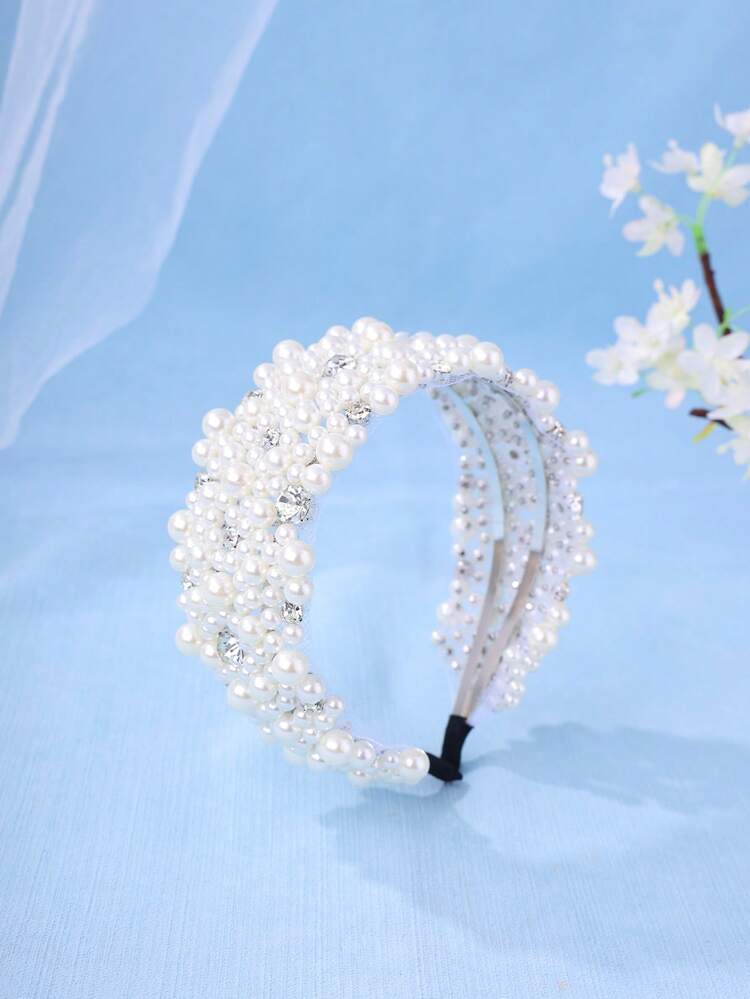 1 pieza Diadema de mujer minimalista con perla, accesorio de cabello elegante y lujoso hecho a mano para uso diario - Blanco - Añade 4