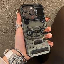 Vintage Retro Music Phone Case for  15/14/13 Pro Max - Vinyl Record & Cassette Player Graphic Trendy Aesthetic Protective Cover - Negro - Ver 9