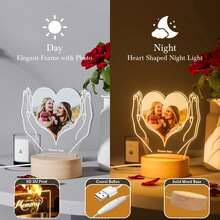 Customized Memorial Night Light With Picture Frame, Personalized Gifts For Mothers Birthday Thanksgiving Valentines Fashionable,Colorful,Contracted,Kawaii,Y2K,Minimal Chic,Cute Custom - Hands Holding Heart - View 4