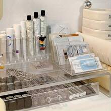 1pc Transparent Multifunctional Cash Makeup Organizer, Makeup Vanity Cosmetic Storage Box, Toothpaste Holder, Bathroom Shelf, Suitable For Bathroom, Vanity, Office - Countertop Installation, Polished Surface, Lightweight, Freestanding - Multicolor - View 10