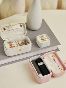 1pc PU Leather Travel Jewelry Box, Women's Portable Jewelry Storage Case, Mini Jewelry Organizer Box, Gift For Girlfriend, Birthday, Valentine's Day, Necklace & Ring Holder,Room Decor - Beige - View 1