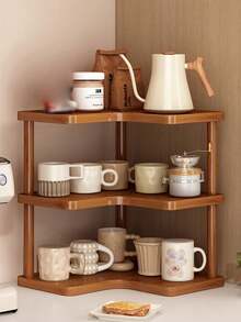 1 Multifunctional Corner Shelf, Bamboo Bathroom Rack, Freestanding Desktop Storage Cabinet, Toner And Cosmetics Organizer, Desktop Stationery Office Organizer, Stylish Decor Piece. Ideal For Dorm Rooms, Homes, Schools, Offices, And Other Desktop Organization Needs. Kitchen Countertop Organizer, Coffee Station, Kitchen Storage Rack, Coffee Station Organizer. - Brown - View 6