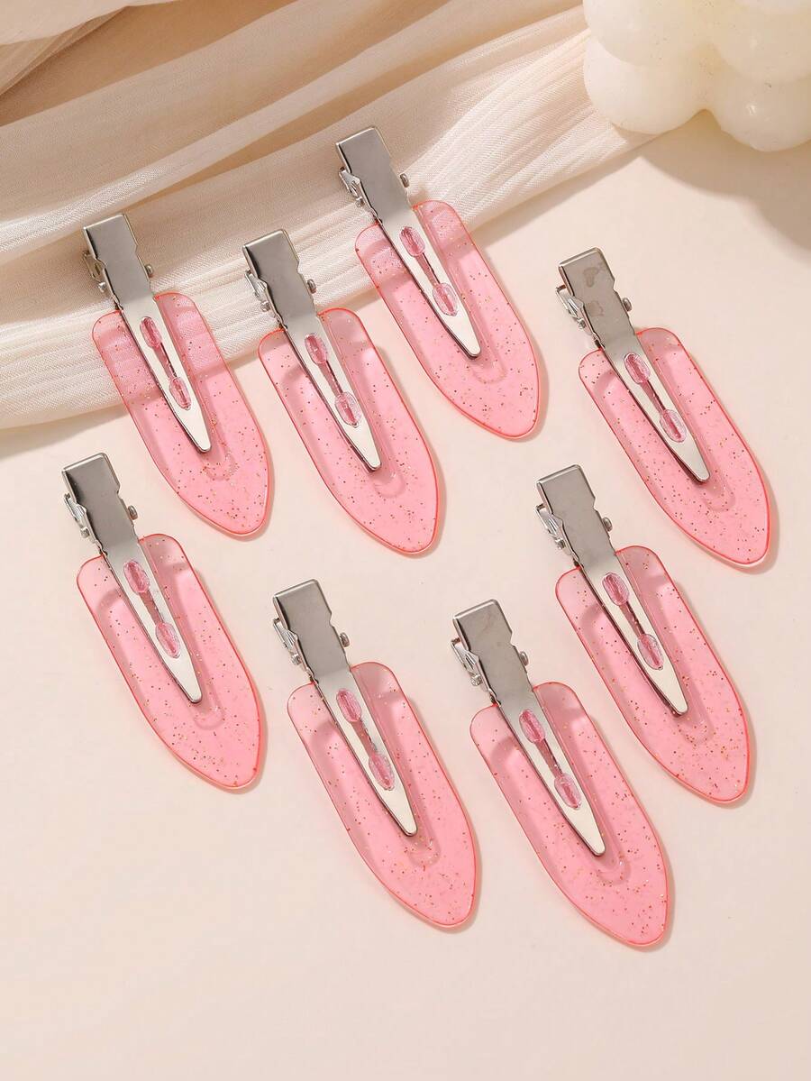 8个女士亮粉色发夹，无痕刘海发夹，适合日常佩戴和情人节搭配 - 粉色 - 查看 1