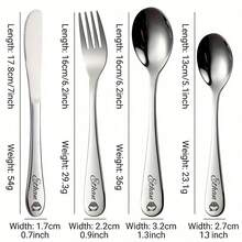 Valentine's Day Personalized Stainless Steel Cutlery 4-Piece Set - Custom Name Engraved Silverware With Cute Bear Design, Romantic Love Gift For Couples, Ideal For Daily Use - Multicolor - Valentine's Day - View 3