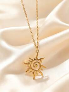 1pc Simple Sunburst Sun Ray Delicate Pendant Women Necklace Sprial Pendant Jewelry Collarbone Chain For Women Summer Wear - Gold - View 1