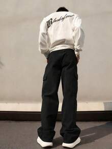 2pcs Plus Size Men's Outdoor Sports Suit, Spring/Autumn, Multi-Pocket Cargo Pants, Casual Loose Fit Workout Trousers For Commuting, Running, Fitness - Multicolor - View 3