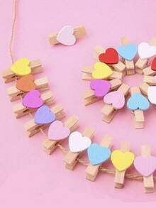 40个/100个/200个装木质心形衣夹，照片回形针，迷你衣夹，适用于家居、婚礼、情人节装饰 - 白色 - 查看 3