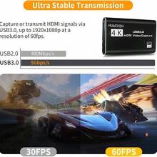 4K 高畫質電視影片擷取卡，支援 1080P 60 幀率，USB 3.0 介面，免驅動即插即用，適用於遊戲、直播、會議、行動錄影設備及串流影片電子設備 - 黑色 - 查看 3