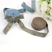 1/5yards Wide, 4cm Wide, Vintage Denim Ribbon With Embossed Star Pattern, Blue Denim Lace Trim, Decorated With Gold Stars, DIY Craft Ribbon, Suitable For Making Bows, Bag Decorations, Home Decor Accessories, Gift Packaging And Valentine's Day Decorations - Multicolor - View 3