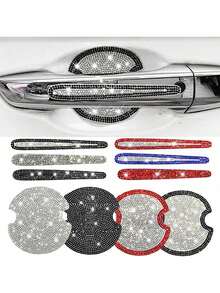 10 piezas Pegatinas de coche con brillantes rhinestones - Pegatinas para manijas de puertas de coche - Pegatinas para puertas de coche - Pegatinas decorativas para espejos retrovisores de coche - Pegatinas protectoras para cuencos de puertas de coche - Pegatinas antiarañazos y antichoques - diamantes de imitación brillantes - Ver 2