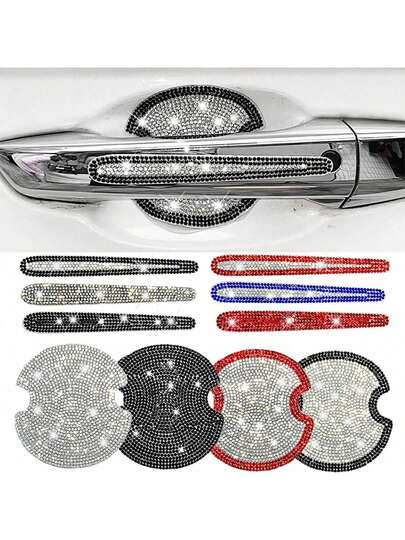 10 piezas Pegatinas de coche con brillantes rhinestones - Pegatinas para manijas de puertas de coche - Pegatinas para puertas de coche - Pegatinas decorativas para espejos retrovisores de coche - Pegatinas protectoras para cuencos de puertas de coche - Pegatinas antiarañazos y antichoques