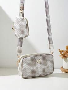 1 pieza Conjunto de bolso bandolera y monedero con patrón floral ondulado para niñas, 2 piezas de moda, color degradado aleatorio, adecuado para varias ocasiones - M2182 - Ver 5