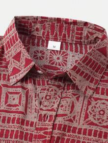 Men's Print Short Sleeve Shirt, Summer Holiday - Red - View 3