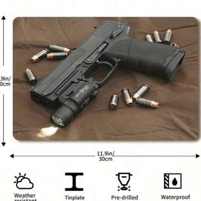 1 件逼真铁艺手枪带子弹墙面艺术印刷品，无框家居装饰手枪海报，适用于客厅，完美适用于圣诞节、万圣节、感恩节、狂欢节庆祝活动 - 7.87 英寸 x 11.81 英寸