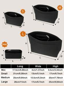 Felt Purse Organizer Insert For Le L Tote Bag & M Handbag, Zipper Long Champ Bag Organizer Insert With Cup Holder, Women Bags Divider Shaper With 8 Compartments - Black - View 5