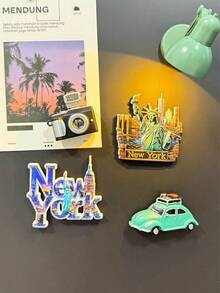 Ímã de geladeira com um dos principais pontos turísticos de Nova York: Estátua da Liberdade e vista noturna do horizonte. Lembrança de viagem, adesivo magnético 3D, presente decorativo criativo, sofisticado ímã de geladeira em PVC com resina em relevo 3D, decoração de cozinha, ímã com paisagem mundialmente famosa, presente para amantes de viagens. - Multicolorido - Ver 8