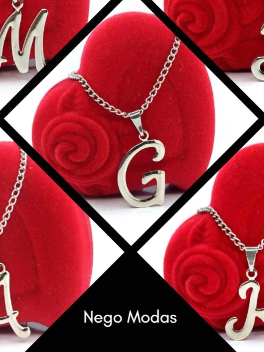 Letter Necklace With Stainless Steel Pendant, Cord With Initial Name A B C D E F G H I J K L M (All) - O - 查看 1