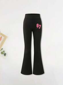 两件套女童星形印花圆领短袖T恤+星形印花喇叭裤，休闲舒适夏季新款套装 - 彩色 - 查看 6