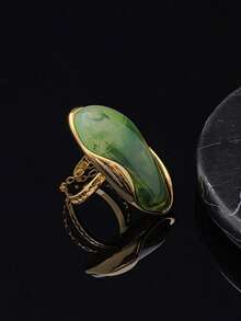 Nhẫn thép không gỉ 316 mạ vàng sang trọng, thanh lịch, chất lượng cao, đính đá giả ngọc bích màu nâu, trắng và xanh lá cây, thích hợp cho phụ nữ châu Âu, Trung Đông và Mỹ đeo trong các dịp lễ hội. - màu xanh lá - Xem 6