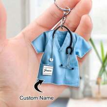1pcs 2D Flat, Personalized Nurse Name Keychain - Medical ID Tag With Stethoscope Charm-Like Design, Durable Hospital Uniform Style Gift For Nursing, Doctors, Healthcare Workers - 彩色 - 查看 1