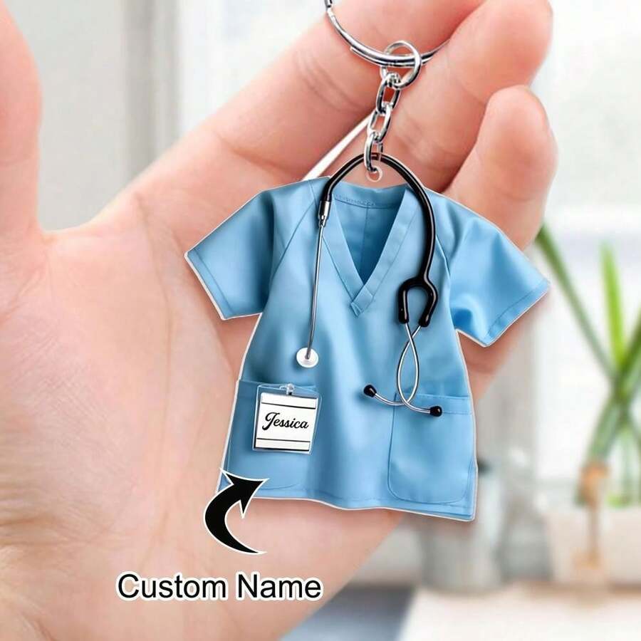 1pcs 2D Flat, Personalized Nurse Name Keychain - Medical ID Tag With Stethoscope Charm-Like Design, Durable Hospital Uniform Style Gift For Nursing, Doctors, Healthcare Workers - 彩色 - 查看 1