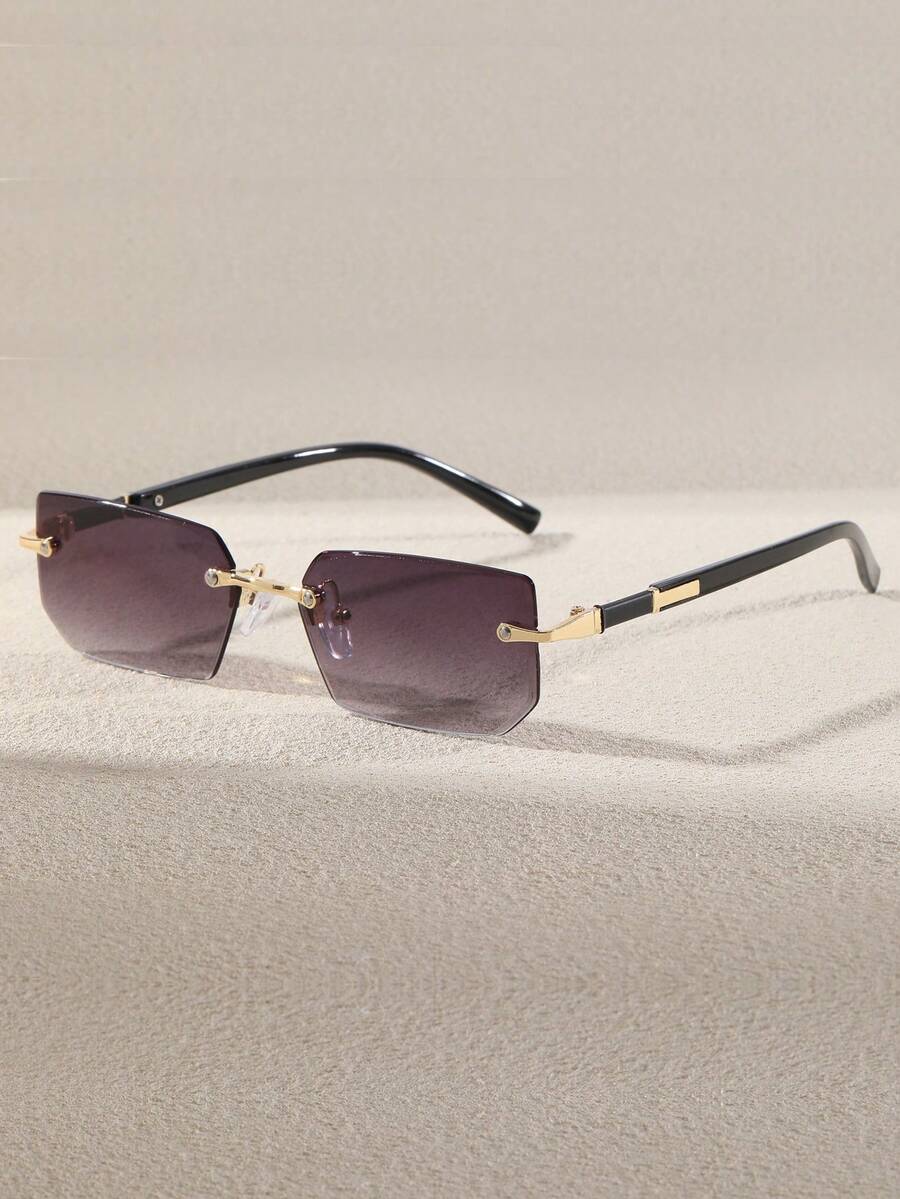 1pc Unisex Black Frameless Y2K Fashion Glasses, Suitable For Summer, Beach, Driving - Grey - View 1