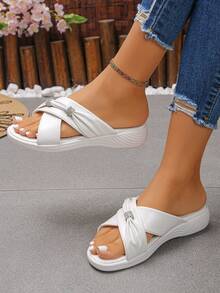 夏季女士厚底坡跟凉鞋，适合户外沙滩穿着，休闲舒适百搭的厚底鞋 - 白色 - 查看 3