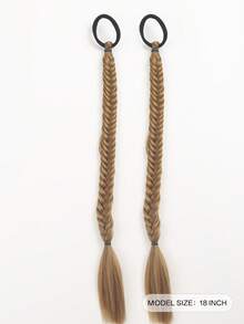2pcs 18-Inch Handmade Fish Bone Braided Ponytail Hair Extensions With Elastic Band, Suitable For Women - Multicolor - View 3